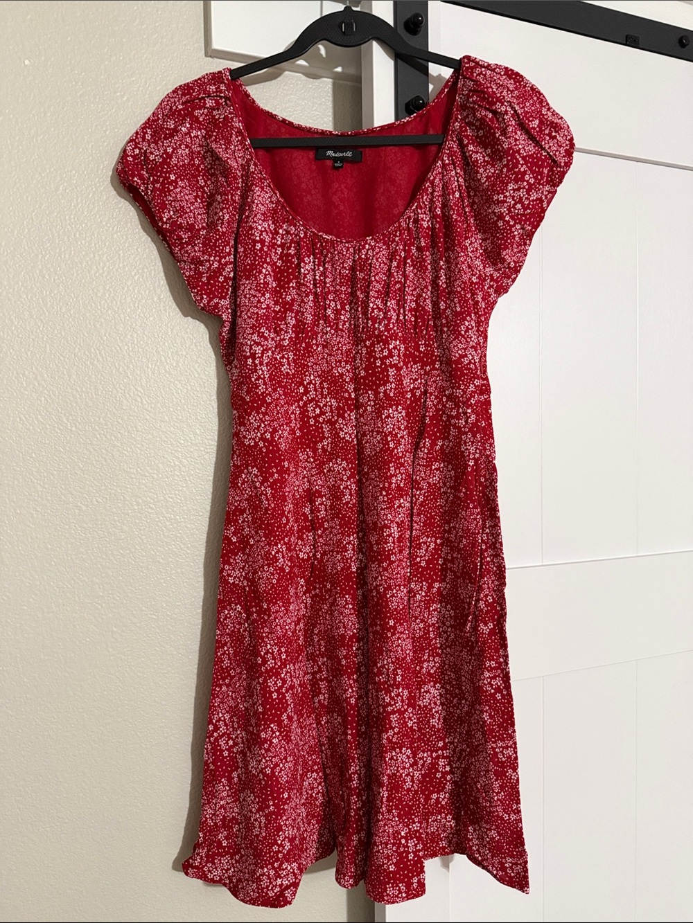 Madewell Red Floral Short Sleeve Dress